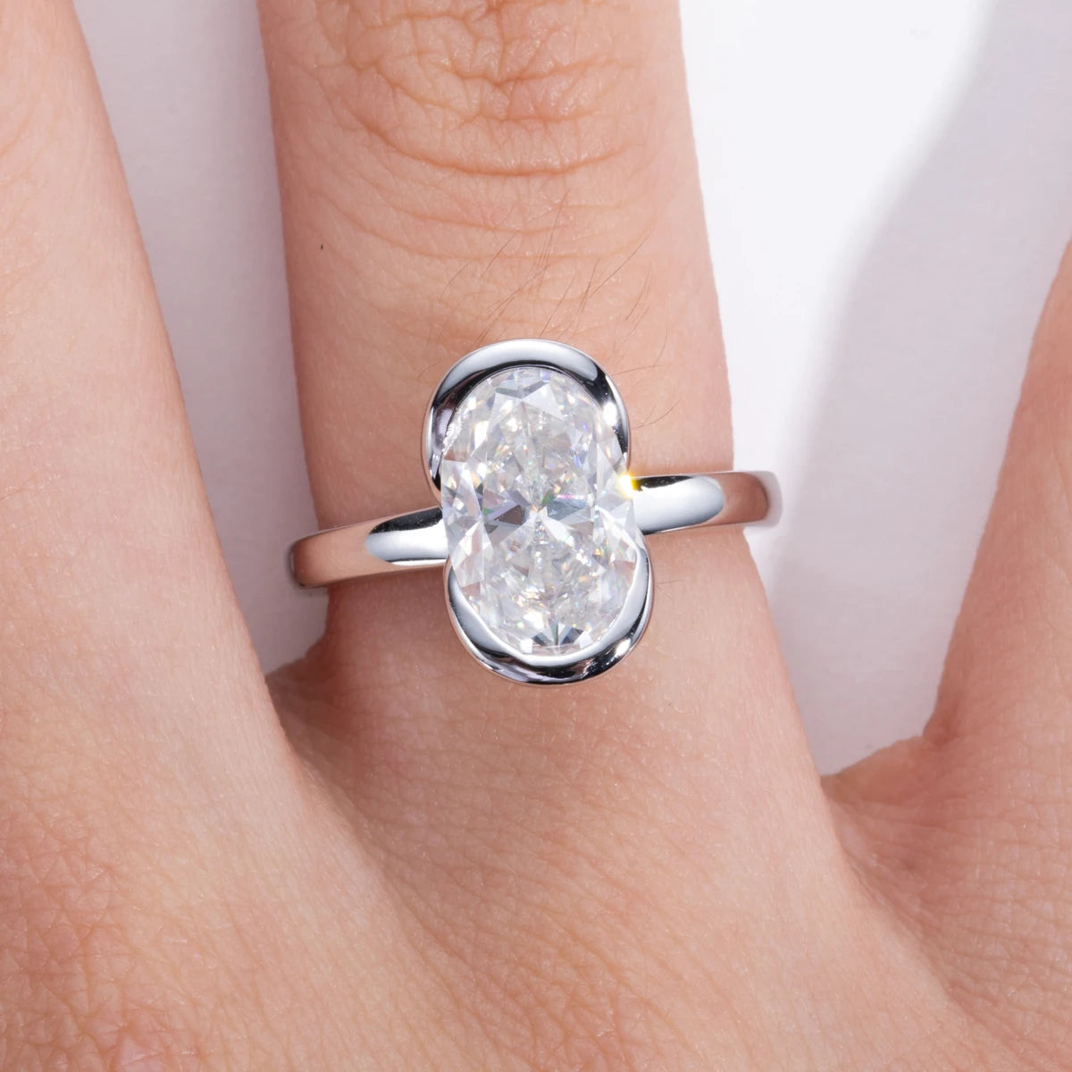 3ct D Color Oval Moissanite Engagement Ring 925 Sterling Silver Half Bezel Setting Solitaire Promise Rings for Women