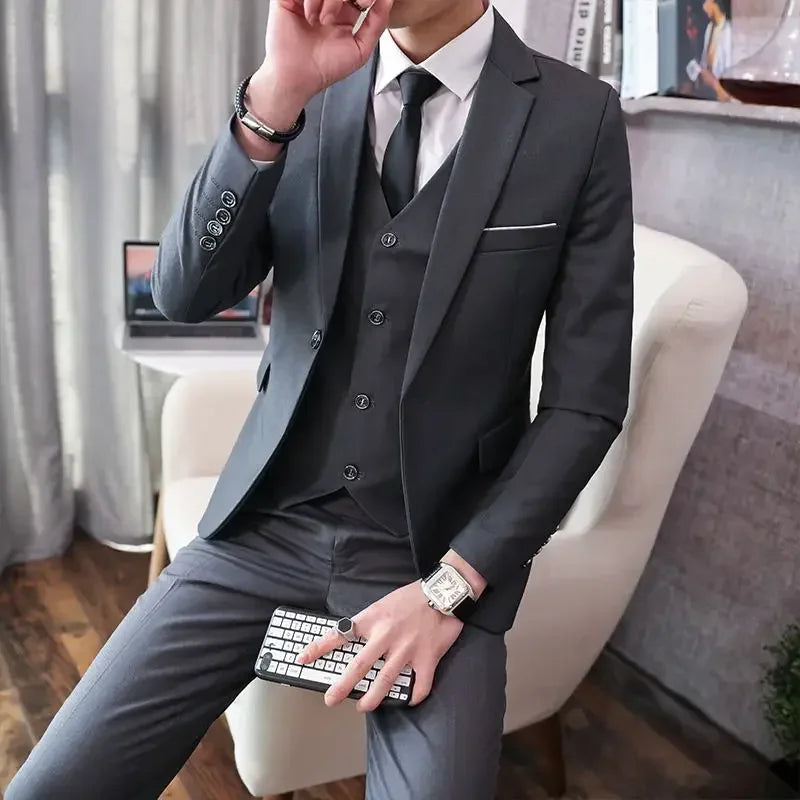 S-8XL (Blazer+ Vest + Pants) Men's fashion casual outdoor gentleman business wedding slim-fit formal British style wedding suit