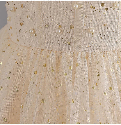 1308 Baby Dresses For Eid 2023 Girls' Sleeveless Mesh Puffy Princess Length Rainbow Skirt Dinner Piano Performance