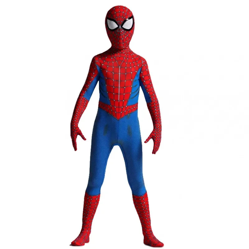 Boys Girls Superhero Costume Spider Web Jumpsuit With Mask For Kids Party Cosplay Movie Character Outfit Birthday Gift Play Cost