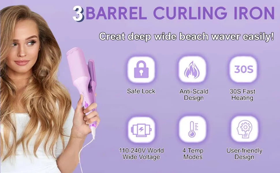 1.25 Inch Deep V-shaped Hair Curling Iron Ghost Waves Wave Perm Tourmaline Hair Curler With Multiple Temperature Her's Gifts