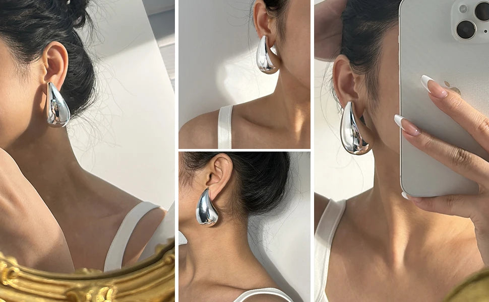 5CM Stainless Steel Water Drop Earring for Women Chunky Hollow Smooth Exaggerated Thick Large Jewelry 2023 New Design