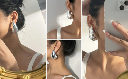 5CM Stainless Steel Water Drop Earring for Women Chunky Hollow Smooth Exaggerated Thick Large Jewelry 2023 New Design