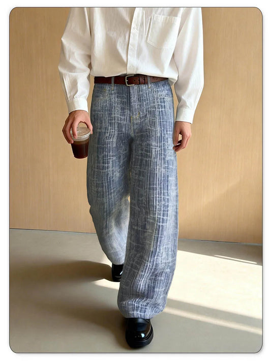 Fashionable Baggy Wide Leg Men's Women's Jacquard Jeans Japanese Korean Street Style Ultra Baggy Spring Summer Denim Pants