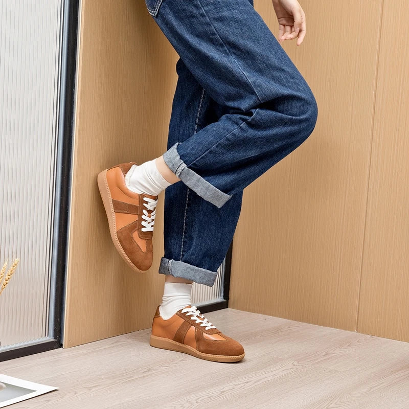 Women's Sneakers 2026 New Genuine Leather Ladies Moral Training Shoes Casual Spring Flat Shoes Women