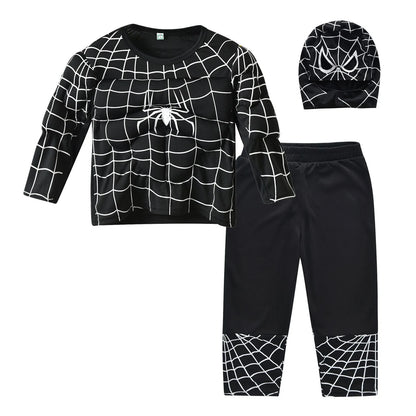 Spiderman Costume Spider-Man Muscle Suit Cosplay Superhero Avengers Boys Girls Long Sleeve Top Pant Cape Halloween Birthday Gift