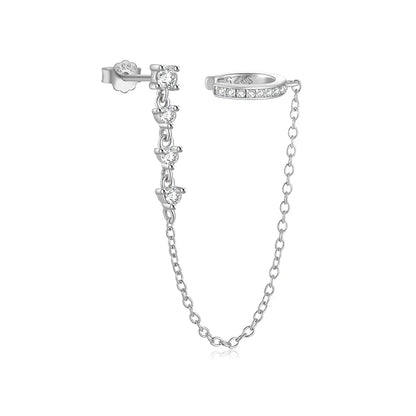 1PC 925 Sterling Silver Horse Eye Chain Tassel Zircon Drop Earrings For Women Ins Minimalism Geometric Earrings Gift
