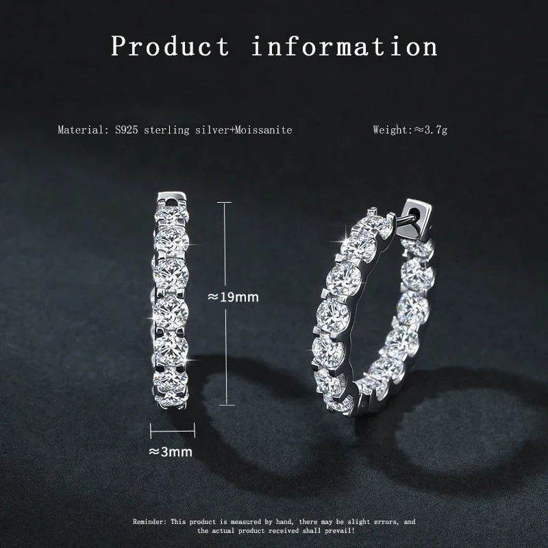 3.0 D Color Moissanite Hoop Earring 925 Sterling Sliver Moissanite Hoop Earring for Women Wedding Party Jewelry