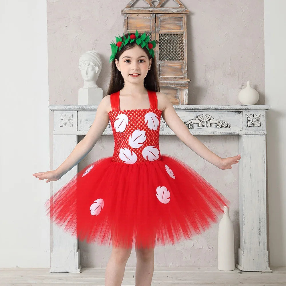 Kids Cosplay Dress for Girls Lilo Inspired Hawaiian Costume With Wreath Necklace Bag Doll for Halloween Birthday
