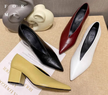 Sexy Autumn New Designer Vintage Evening Shoes Ladies Fashion Pointed Toe V Cut Woman Shoes High Heel Pumps Sexy C323