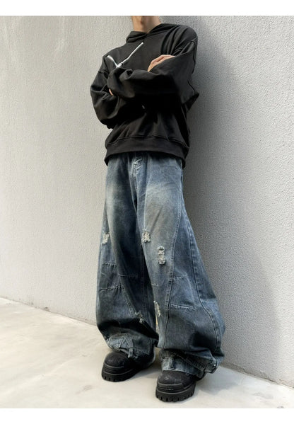 Autumn New Men's 98% Cotton Jeans American Y2k Streetwear Hole Patchwork Design Denim Pants Youth Straight Baggy Stretch Jeans