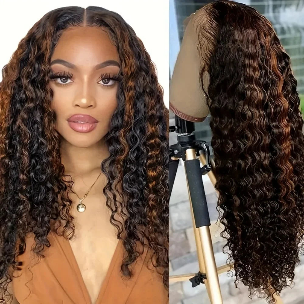 Highlight Deep Wave 4/27 Lace Front Wig Human Hair 13x6 13x4 HD Lace Frontal Wig 1B/30 Colored Ombre Honey Blonde Human Hair Wig