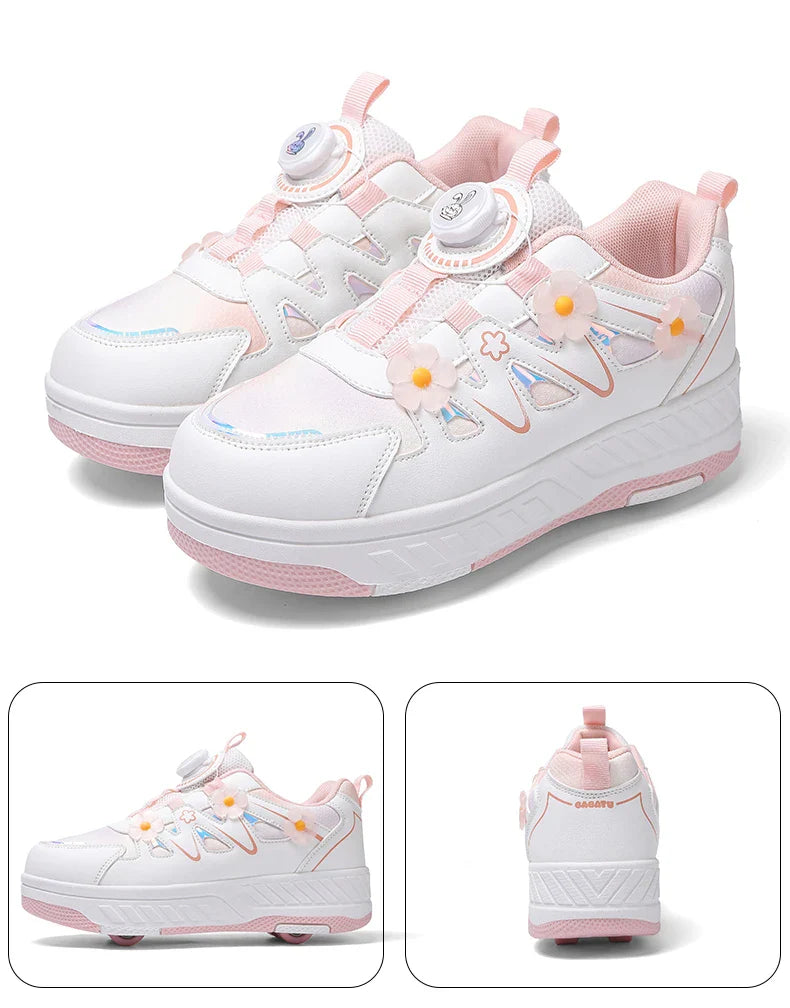 HeelysChildren's small flower decorated four-wheel roller skating sports shoe breathable roller skating girls shoes holidaygifts