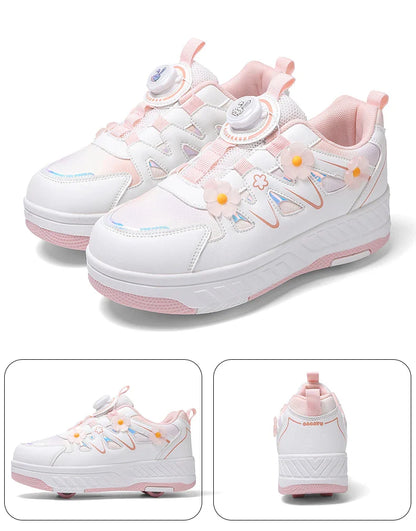HeelysChildren's small flower decorated four-wheel roller skating sports shoe breathable roller skating girls shoes holidaygifts