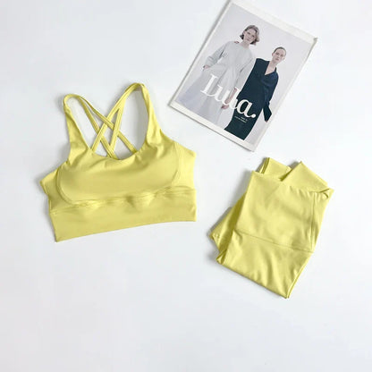 2 Pieces Yoga Set Women Gym Set Workout Clothes Sports Suits High Waist Leggings Cross Straps Fitness Bra Running Tracksuit👚👍️