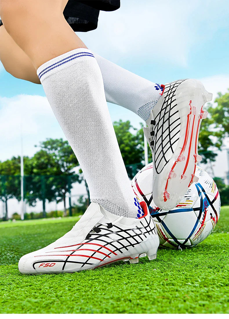 Pink-f50 Professional Mens Football Boots Boys Training Studded Fast Soccer Cleats Outdoor Non Slip Football Shoes Man 35-45