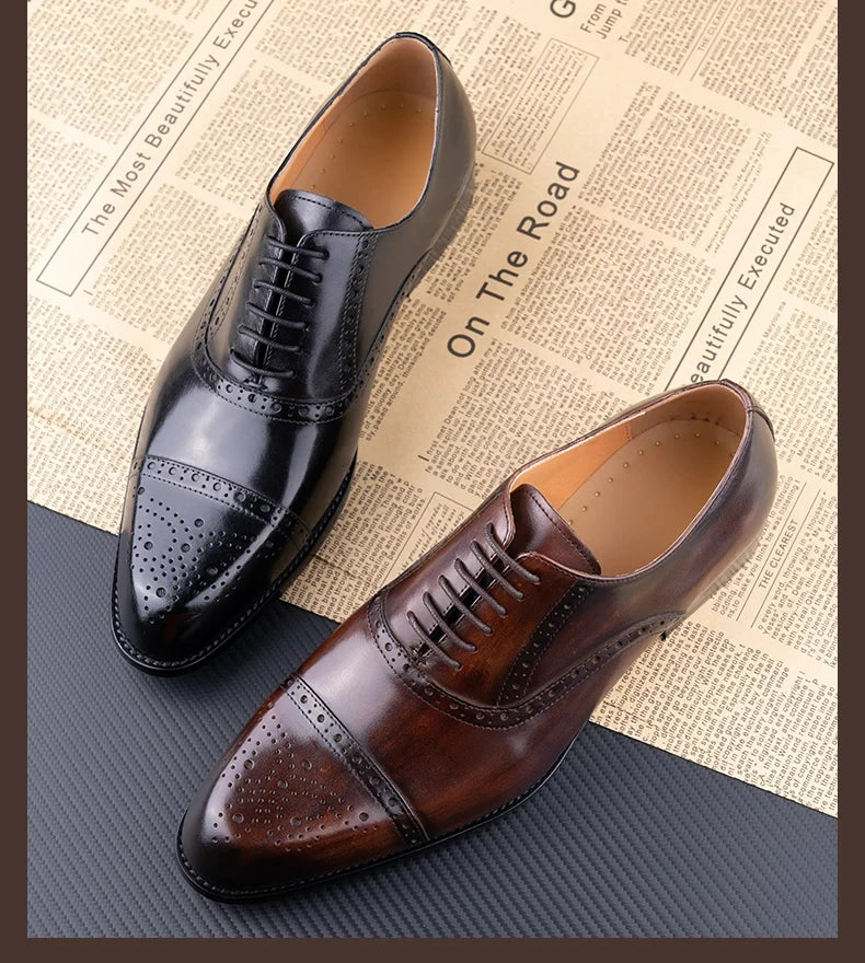 Luxury Mens Leather Wedding Shoes China Factory Hot Selling Handmade Genuine Men Formal Dress Shoes Lace-Up Classic Brogue Shoe