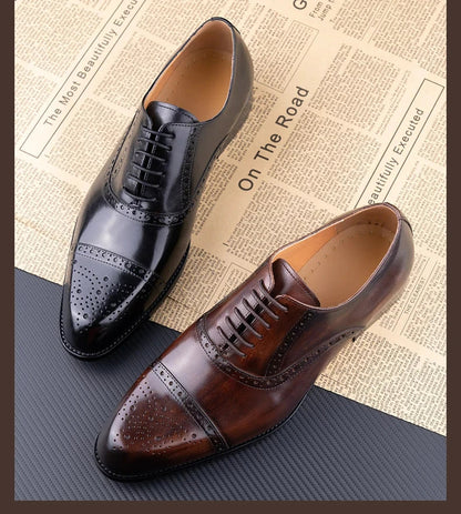 Luxury Mens Leather Wedding Shoes China Factory Hot Selling Handmade Genuine Men Formal Dress Shoes Lace-Up Classic Brogue Shoe