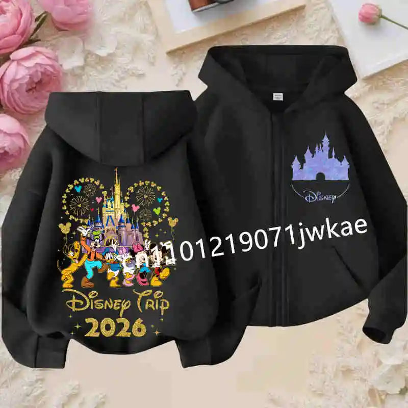 Boys and Girls Clothing Castle Pattern Kids Hoodie Jacket for Children 2026 Fashion Minnie Mickey Castle Zipper Hoodie Closure
