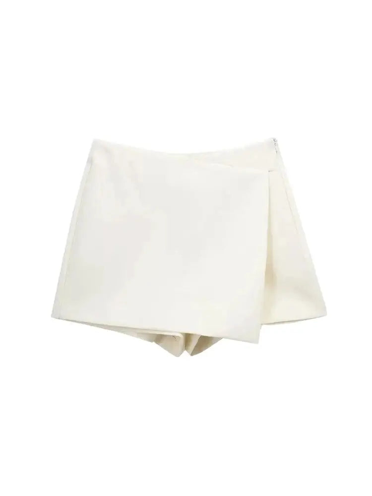 Women Fashion Pareo Style Asymmetric Shorts Skirts Vintage High Waist Side Zipper Female Skort Mujer