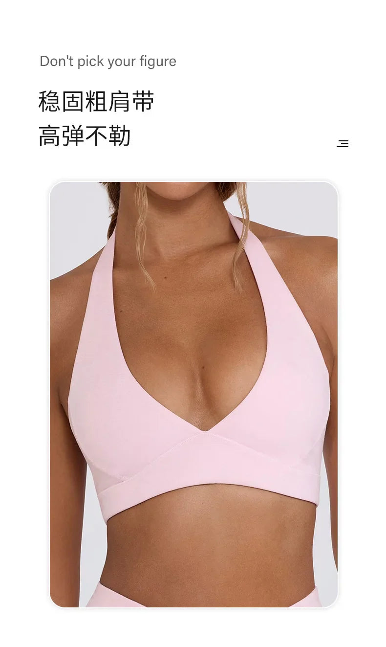 Women's Yoga Suits Quick Drying Leggings Gym Shorts Nude Hanging Neck Bra Running Gym Exercise Sets