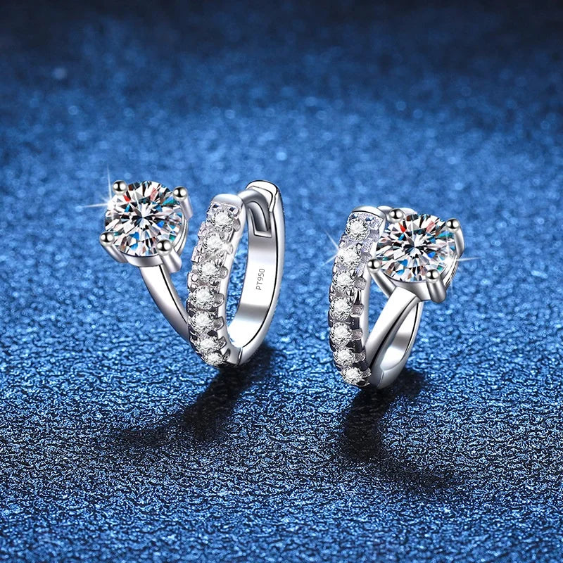 Luxury Platinum Earrings PT950 Asymmetric French Design Women's Buckle D Colour Moissanite Diamond White Gold Jewelry