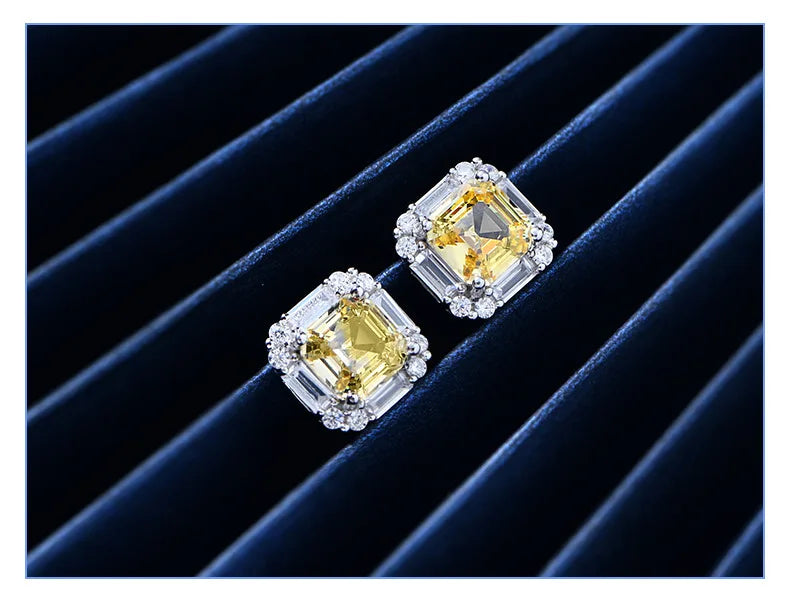 100% 925 Sterling Silver 7*7mm High Carbon Diamond 18K Gold Plated Stud Earrings For Women Sparkling Fine Jewelry Gifts