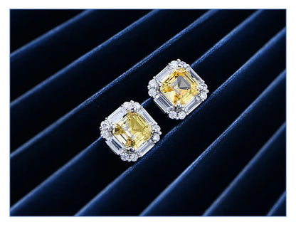 100% 925 Sterling Silver 7*7mm High Carbon Diamond 18K Gold Plated Stud Earrings For Women Sparkling Fine Jewelry Gifts