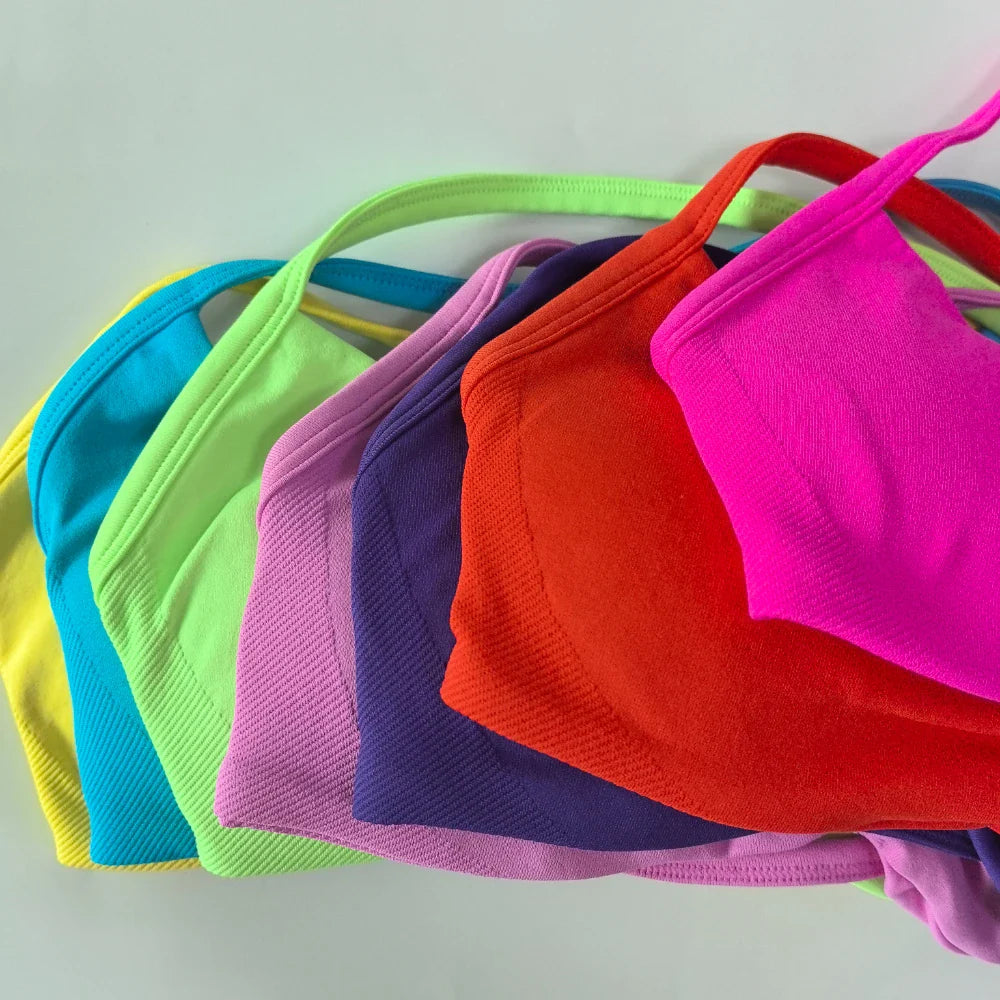 NO LOGO 2PCS Gym Set Women Strappy Yoga Bra Top High Waist Workout Scrunch Shorts Sports Suit Seamless Yoga Set Fitness Clothes