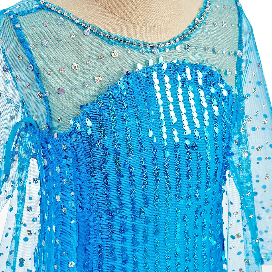 Children Elsa Cosplay Little Girls Princess Carnival Birthday Sequin Dress Kids Cinderella Performance Blue White Rose Red Dress
