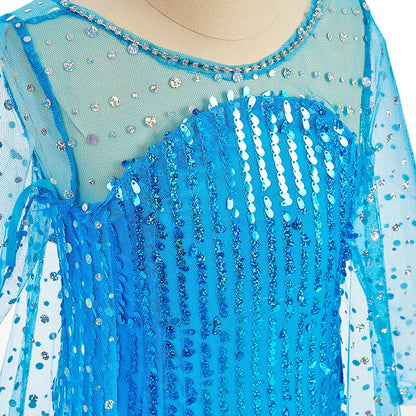 Children Elsa Cosplay Little Girls Princess Carnival Birthday Sequin Dress Kids Cinderella Performance Blue White Rose Red Dress