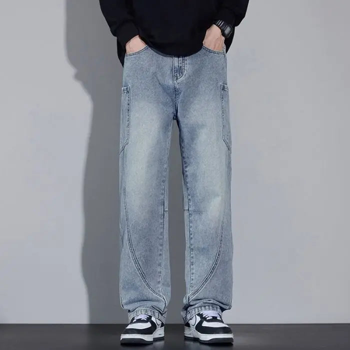 Calça Jeans Masculina de Outono e Inverno, Estilo Americano, com Bolsos Retos e Versátil, em Três Cores para Escolher