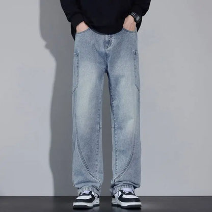 Calça Jeans Masculina de Outono e Inverno, Estilo Americano, com Bolsos Retos e Versátil, em Três Cores para Escolher