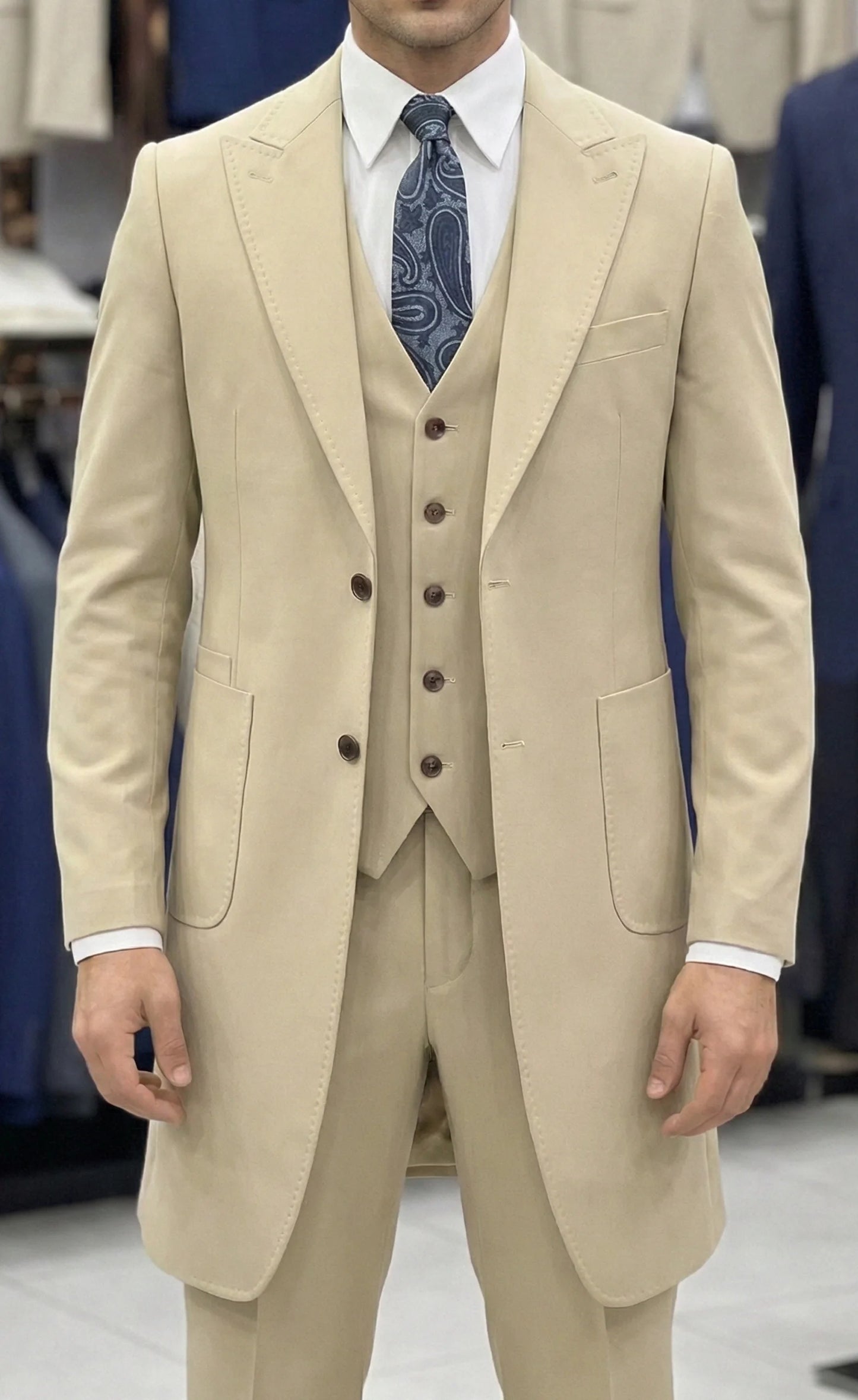 2026 New Fashion Men's Burgundy Blue 3-Piece Suit Long Blazer Vest Pants Set  Set Slim Fit Formal Wedding Groom