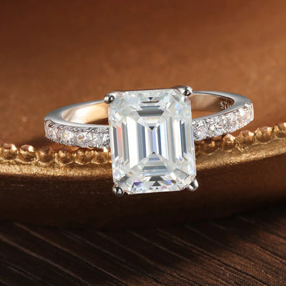 4ct Emerald Moissanite Ring s925 Sterling Sliver Luxury Lab Diamond White Gold Wedding Band Engagement Rings for Women