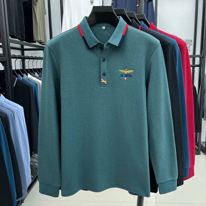 Spring and Autumn new 100% cotton long sleeved men's polo shirt brand high-end embroidered comfortable breathable casual T-shirt