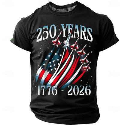 250 Years Men'S T-Shirt Patriotic American Flag Print Tee Independence Day Short Sleeve Crew Neck Casual Tops Holiday Party 2026