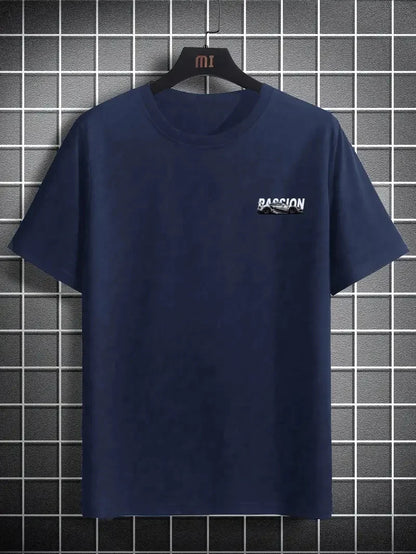 Men's summer 100% pure cotton fashionable casual sports loose racing graphic print round neck short sleeved T-shirt top
