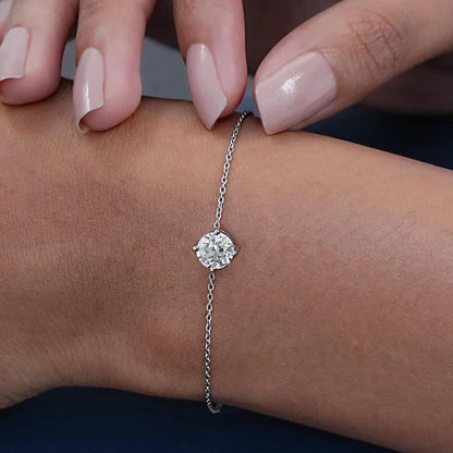 1CT Round Cut Moissanite Solitaire Diamond  Bracelet for Women Men 925 Silver Minimalist Charm Bracelet Wrist Chain Adjustable