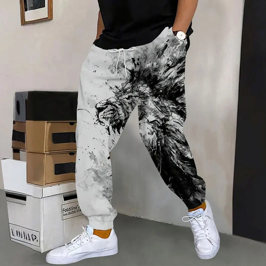 Men's Sweatpants Retro 3D Square Printed Sweatpants Men's Loose Pocket Drawstring Sweatpants Winter Thick Warm Sweatpants