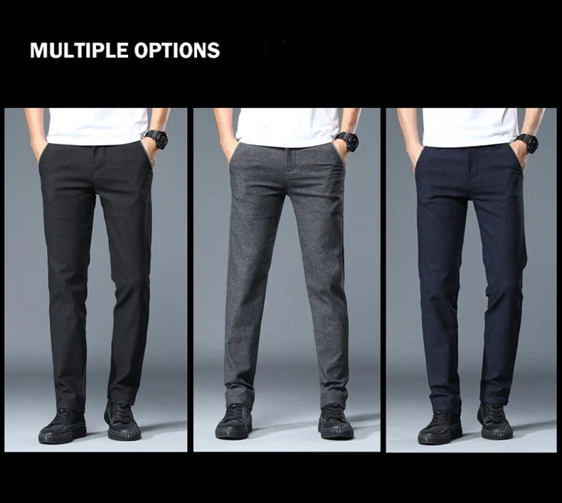 Classic Soft Grinding cotton Pants Men Business Casual Pants 2023 Autumn New Straight Slim Fashion Gray Black Brand Trousers
