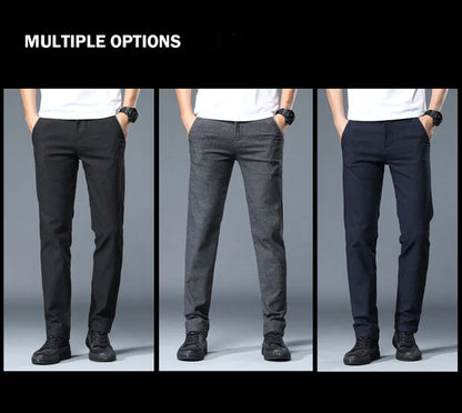 Classic Soft Grinding cotton Pants Men Business Casual Pants 2023 Autumn New Straight Slim Fashion Gray Black Brand Trousers