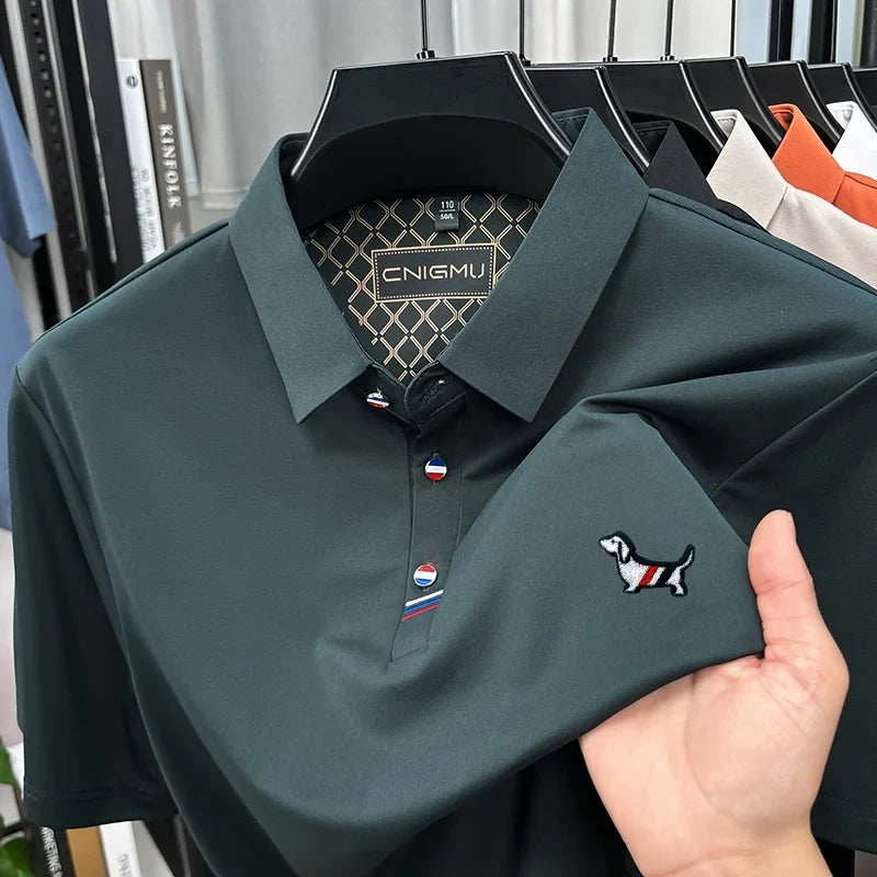 Hot Quality Man Short-Sleeved Polo Shirt Lapel Button Dog Embroidery Spring Casual Elegance T-Shirt Simple Business MensClothing