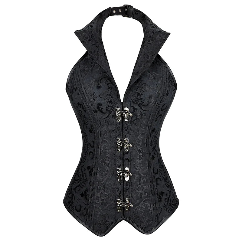 Steampunk Corsets for Women V-neck Gothic Corset Jacquard Corset Vest Cosplay Costume Pirate Corset Brown Black