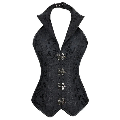 Steampunk Corsets for Women V-neck Gothic Corset Jacquard Corset Vest Cosplay Costume Pirate Corset Brown Black