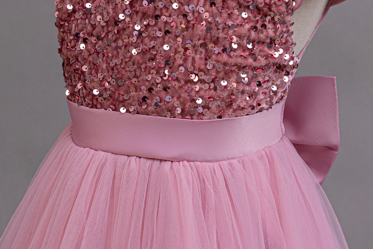 2025 New Elegant Girl Wedding Dress Sequined Mesh Princess Dress 4-12 Year Old Girl Graduation Party Prom Evening Dress