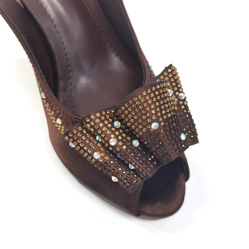 Shoes Matching Bag With Applique Mature African Ladies Super High Heels Sandals for Party Fashionable Italian Women