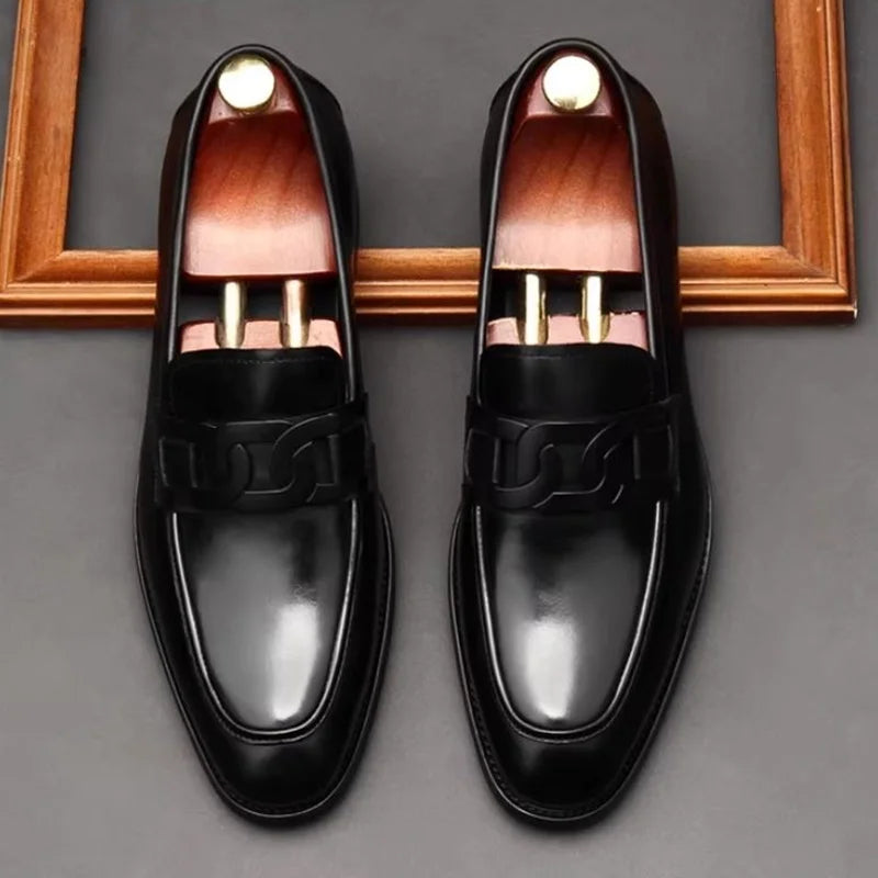 Metal Buckle Leather Shoes For Men Luxury Slip-on Genuine Leather Business Formal Shoes Groom Wedding Shoes