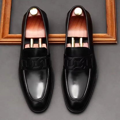 Metal Buckle Leather Shoes For Men Luxury Slip-on Genuine Leather Business Formal Shoes Groom Wedding Shoes