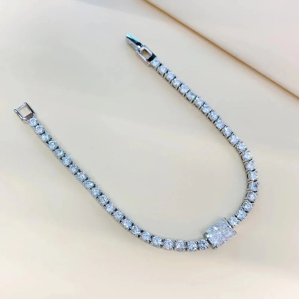 S925 Sterling Silver Moissanite Tennis Bracelet 6*8mm D Color Rectangular Shaped Radiant Cut Diamond Bracelets for Women Jewelry